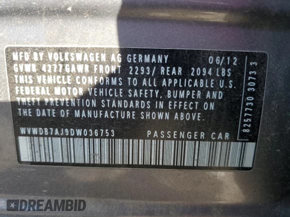 ✅ 2013 Volkswagen Golf • VIN: WVWDB7AJ9DW036753 • Lot: 91020925. Wystawiony na Copart z przebiegiem 171 446 mil. Bezpłatny archiwum sprzedaży aukcyjnych z USA i szczegółowy raport historii pojazdu na DreamBid. Zdjęcie 13.