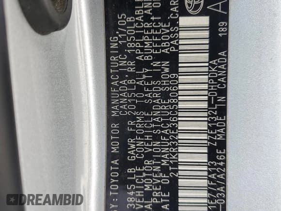 ✅ 2006 Toyota Matrix STD • VIN: 2T1KR32E36C580609 • Lot: 90717085. Listed on Copart with 138,479 mi. Free auction sales archive from the USA and detailed vehicle history report at DreamBid. Image 12.