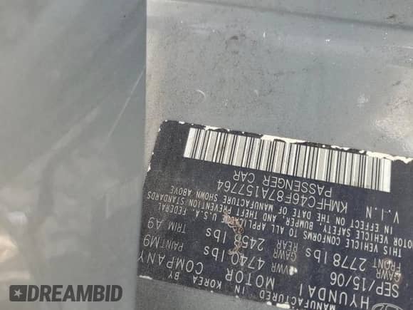 2007 Hyundai Azera SE с VIN KMHFC46F87A157764, выставлен на аукционе Copart как лот 58301205 с пробегом 102 057 миль миль и Списание • Salvage title. История ставок и продаж доступна на DreamBid. Изображение 12.