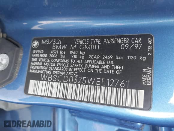 1998 BMW 3 Series z VIN WBSCD0325WEE12761, wystawiony jako IAAI lot #43580729 z przebiegiem 94 712 mil mil oraz . Historia ofert i sprzedaży dostępna na DreamBid. Obrazek 9.