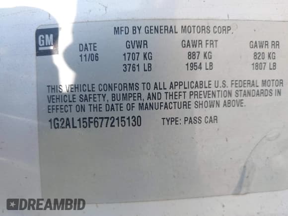 ✅ 2007 Pontiac G5 • VIN: 1G2AL15F677215130 • Lot: 40163886. Listed on IAAI with 269,167 mi. Free auction sales archive from the USA and detailed vehicle history report at DreamBid. Image 9.
