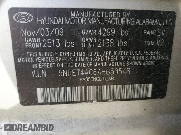 ✅ 2010 Hyundai Sonata GLS • VIN: 5NPET4AC6AH650548 • Лот: 76651864. Опубликован ранее на Copart с пробегом 181 925 миль. Бесплатный доступ к архиву аукционных продаж из США и подробный отчёт об истории автомобиля на DreamBid. Изображение 12.