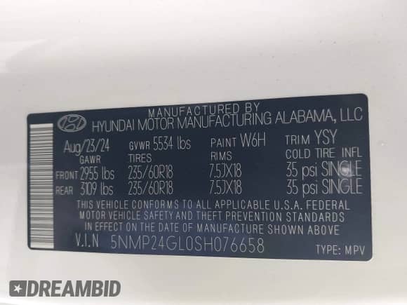 2025 Hyundai Santa Fe SEL z VIN 5NMP24GL0SH076658, wystawiony jako IAAI lot #43616886 z przebiegiem 5 183 mil mil oraz . Historia ofert i sprzedaży dostępna na DreamBid. Obrazek 9.