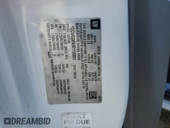 ✅ 2014 Chevrolet Express Cargo • VIN: 1GCWGGFA9E1105801 • Lot: 45789185. Listed on Copart with 117,119 mi. Free auction sales archive from the USA and detailed vehicle history report at DreamBid. Image 15.