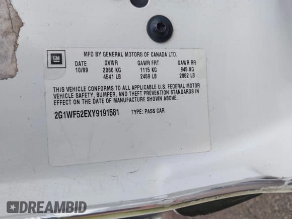 ✅ 2000 Chevrolet Impala • VIN: 2G1WF52EXY9191581 • Lot: 42649697. Listed on IAAI with Not provided. Free auction sales archive from the USA and detailed vehicle history report at DreamBid. Image 9.