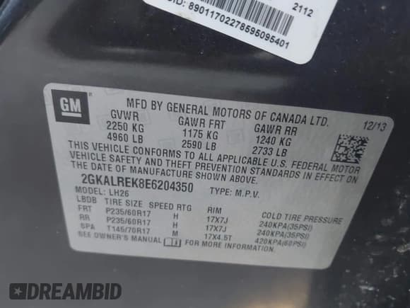 ✅ 2014 GMC Terrain SLE • VIN: 2GKALREK8E6204350 • Lot: 43625227. Wystawiony na IAAI z przebiegiem 193 626 mil. Bezpłatny archiwum sprzedaży aukcyjnych z USA i szczegółowy raport historii pojazdu na DreamBid. Zdjęcie 9.