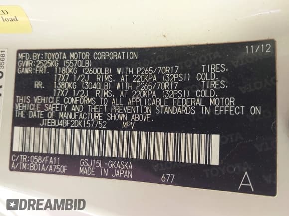 ✅ 2013 Toyota FJ Cruiser • VIN: JTEBU4BF2DK157752 • Lot: 41823666. Wystawiony na IAAI z przebiegiem 109 005 mil. Bezpłatny archiwum sprzedaży aukcyjnych z USA i szczegółowy raport historii pojazdu na DreamBid. Zdjęcie 9.