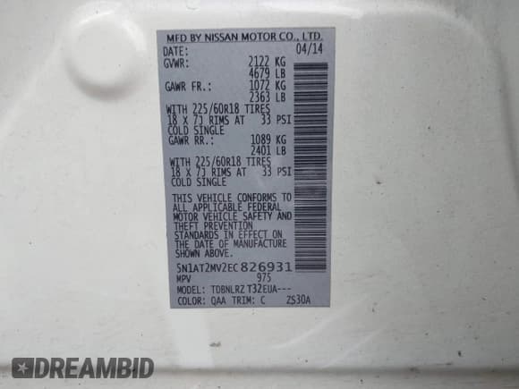 ✅ 2014 Nissan Rogue SV • VIN: 5N1AT2MV2EC826931 • Lot: 43734306. Listed on IAAI with 193,445 mi. Free auction sales archive from the USA and detailed vehicle history report at DreamBid. Image 9.