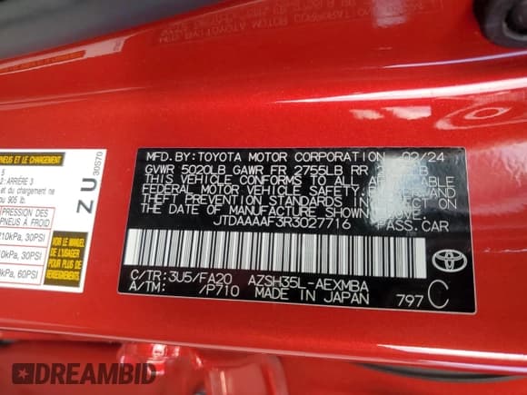 ✅ 2024 Toyota Crown XLE • VIN: JTDAAAAF3R3027716 • Lot: 80729235. Listed on Copart with 43,420 mi. Free auction sales archive from the USA and detailed vehicle history report at DreamBid. Image 12.