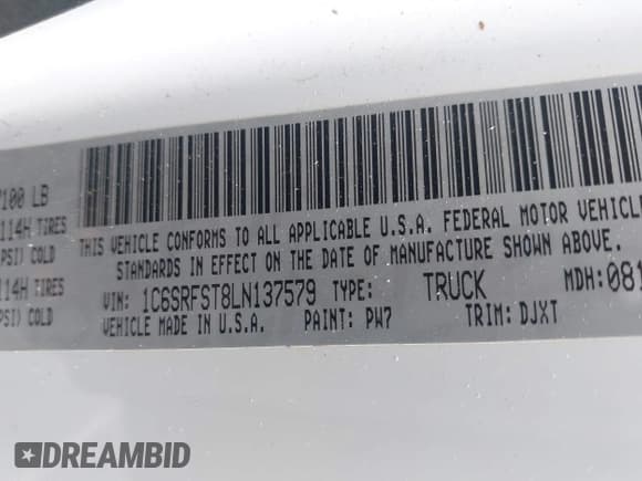 ✅ 2020 Ram 1500 Longhorn • VIN: 1C6SRFST8LN137579 • Lot: 42839039. Listed on IAAI with 129,013 mi. Free auction sales archive from the USA and detailed vehicle history report at DreamBid. Image 9.