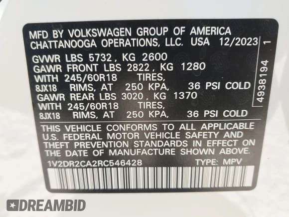 ✅ 2024 Volkswagen Atlas SE • VIN: 1V2DR2CA2RC546428 • Lot: 42674887. Wystawiony na IAAI z przebiegiem Nie podano. Bezpłatny archiwum sprzedaży aukcyjnych z USA i szczegółowy raport historii pojazdu na DreamBid. Zdjęcie 9.