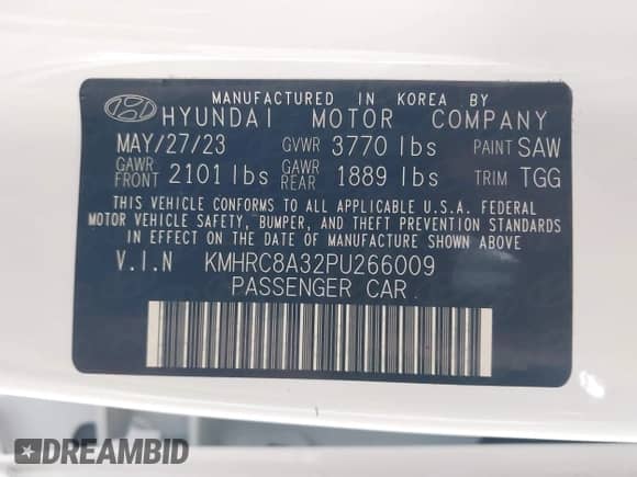2023 Hyundai Venue Limited z VIN KMHRC8A32PU266009, wystawiony jako IAAI lot #43364487 z przebiegiem 6 798 mil mil oraz . Historia ofert i sprzedaży dostępna na DreamBid. Obrazek 9.