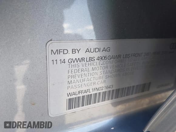 ✅ 2015 Audi A4 Premium Plus • VIN: WAUFFAFL1FN021643 • Лот: 41959620. Опубликован ранее на IAAI с пробегом 87 607 миль. Бесплатный доступ к архиву аукционных продаж из США и подробный отчёт об истории автомобиля на DreamBid. Изображение 9.