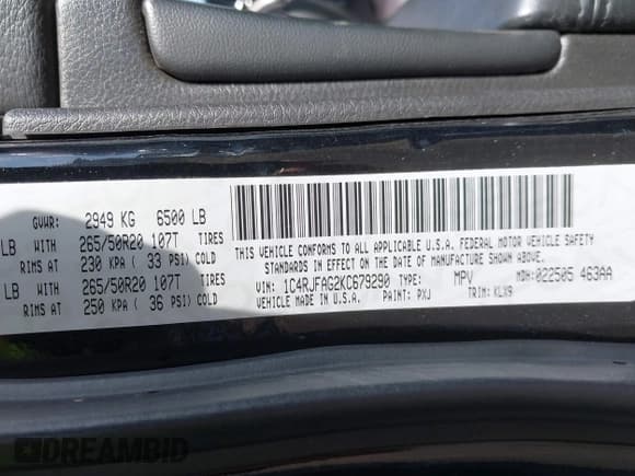 ✅ 2019 Jeep Grand Cherokee Upland • VIN: 1C4RJFAG2KC679290 • Lot: 41972928. Listed on IAAI with 86,469 mi. Free auction sales archive from the USA and detailed vehicle history report at DreamBid. Image 9.