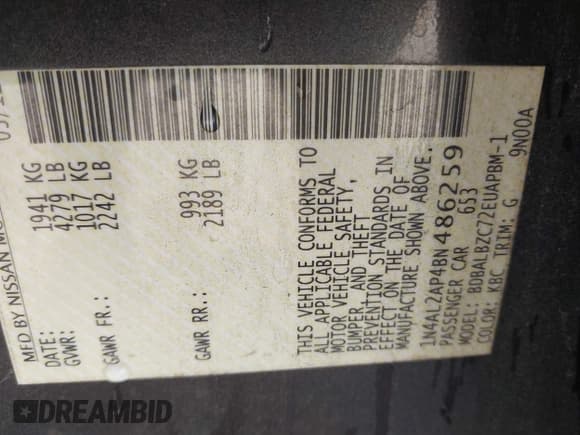 ✅ 2011 Nissan Altima S • VIN: 1N4AL2AP4BN486259 • Lot: 43627060. Wystawiony na IAAI z przebiegiem 199 043 mil. Bezpłatny archiwum sprzedaży aukcyjnych z USA i szczegółowy raport historii pojazdu na DreamBid. Zdjęcie 9.