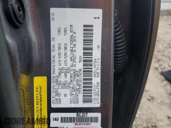 ✅ 2019 Toyota Tundra SR5 • VIN: 5TFEM5F12KX136390 • Lot: 80530664. Listed on Copart with 72,535 mi. Free auction sales archive from the USA and detailed vehicle history report at DreamBid. Image 14.