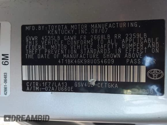 ✅ 2008 Toyota Camry LE • VIN: 4T1BK46K98U054609 • Lot: 43800528. Wystawiony na IAAI z przebiegiem 232 294 mil. Bezpłatny archiwum sprzedaży aukcyjnych z USA i szczegółowy raport historii pojazdu na DreamBid. Zdjęcie 9.