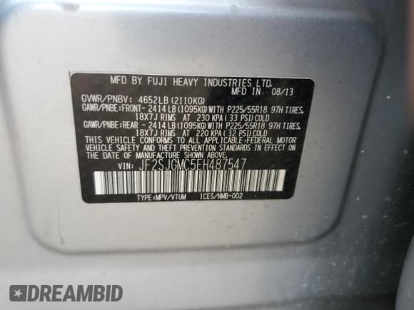 ✅ 2014 Subaru Forester XT Touring • VIN: JF2SJGMC5EH487547 • Lot: 87454715. Listed on Copart with Not provided. Free auction sales archive from the USA and detailed vehicle history report at DreamBid. Image 12.