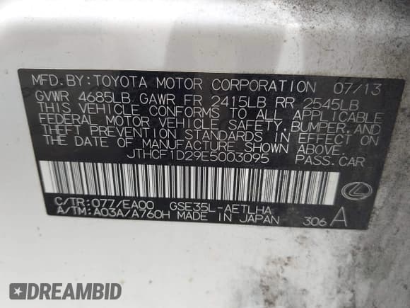 ✅ 2014 Lexus IS 250 • VIN: JTHCF1D29E5003095 • Лот: 42947055. Опубликован ранее на IAAI с пробегом 222 176 миль. Бесплатный доступ к архиву аукционных продаж из США и подробный отчёт об истории автомобиля на DreamBid. Изображение 9.