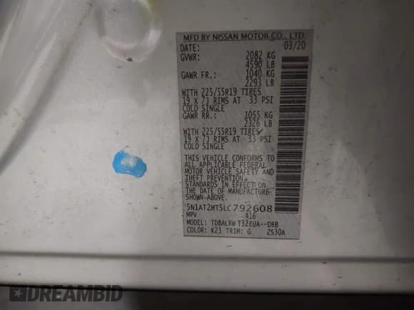 ✅ 2020 Nissan Rogue SL • VIN: 5N1AT2MT5LC792608 • Lot: 43644258. Wystawiony na IAAI z przebiegiem 127 517 mil. Bezpłatny archiwum sprzedaży aukcyjnych z USA i szczegółowy raport historii pojazdu na DreamBid. Zdjęcie 9.