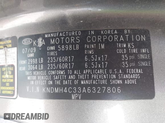 ✅ 2010 Kia Sedona EX • VIN: KNDMH4C33A6327806 • Лот: 42489461. Опубликован ранее на IAAI с пробегом 149 302 миль. Бесплатный доступ к архиву аукционных продаж из США и подробный отчёт об истории автомобиля на DreamBid. Изображение 9.