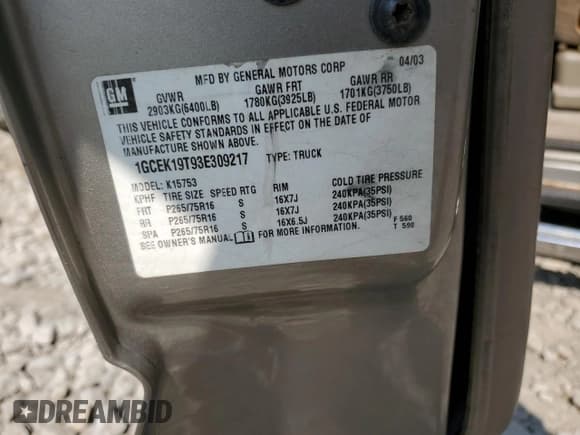 ✅ 2003 Chevrolet Silverado 1500 LS • VIN: 1GCEK19T93E309217 • Лот: 70984984. Опубликован ранее на Copart с пробегом Не указан. Бесплатный доступ к архиву аукционных продаж из США и подробный отчёт об истории автомобиля на DreamBid. Изображение 12.