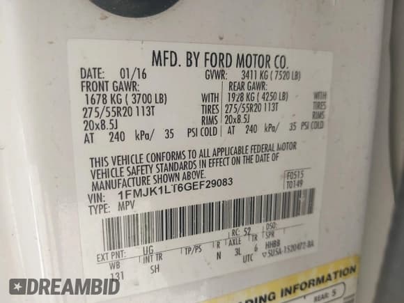 ✅ 2016 Ford Expedition Max Platinum • VIN: 1FMJK1LT6GEF29083 • Lot: 41932234. Listed on IAAI with 181,953 mi. Free auction sales archive from the USA and detailed vehicle history report at DreamBid. Image 9.