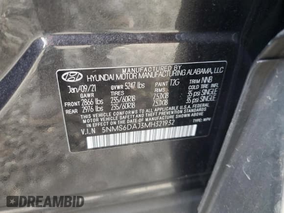 ✅ 2021 Hyundai Santa Fe SEL • VIN: 5NMS6DAJ3MH321932 • Lot: 86166985. Wystawiony na Copart z przebiegiem 117 405 mil. Bezpłatny archiwum sprzedaży aukcyjnych z USA i szczegółowy raport historii pojazdu na DreamBid. Zdjęcie 14.