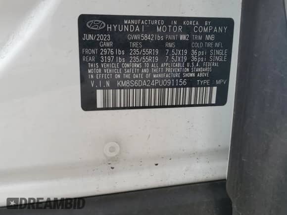 2023 Hyundai Santa Fe SEL Convenience with VIN KM8S6DA24PU091156, listed as a Copart auction lot 80410565 with 25,138 mi miles and Salvage title. Bid and sale history available at DreamBid. Image 13.