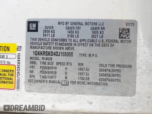 ✅ 2013 GMC Acadia SLT • VIN: 1GKKRSKD4DJ155956 • Лот: 42390622. Опубликован ранее на IAAI с пробегом 155 566 миль. Бесплатный доступ к архиву аукционных продаж из США и подробный отчёт об истории автомобиля на DreamBid. Изображение 9.