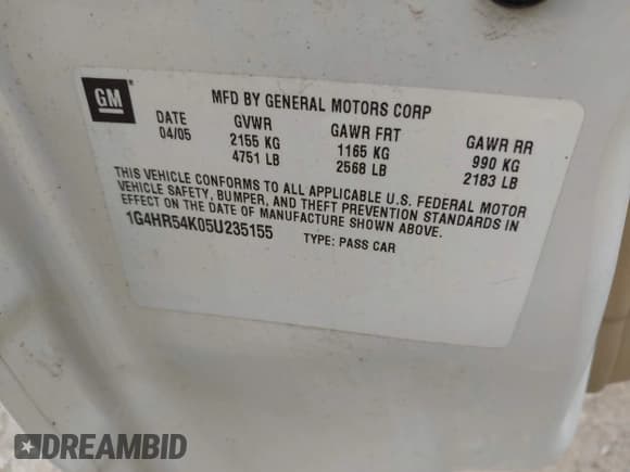 ✅ 2005 Buick LeSabre Limited • VIN: 1G4HR54K05U235155 • Lot: 42520716. Listed on IAAI with 156,038 mi. Free auction sales archive from the USA and detailed vehicle history report at DreamBid. Image 9.