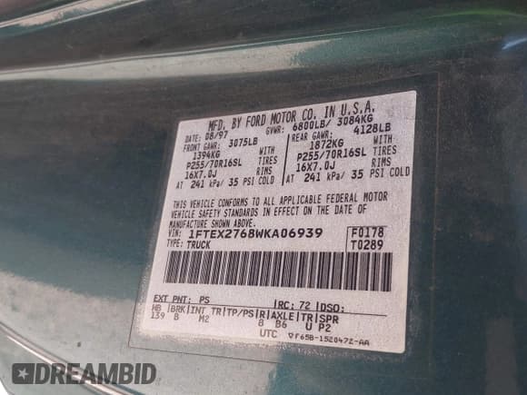 ✅ 1998 Ford F-250 • VIN: 1FTEX2768WKA06939 • Lot: 42296575. Listed on IAAI with 443,222 mi. Free auction sales archive from the USA and detailed vehicle history report at DreamBid. Image 9.