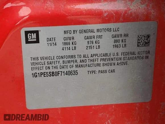 ✅ 2015 Chevrolet Cruze LT • VIN: 1G1PE5SB0F7140635 • Лот: 72463932. Опубликован ранее на Copart с пробегом 72 526 миль. Бесплатный доступ к архиву аукционных продаж из США и подробный отчёт об истории автомобиля на DreamBid. Изображение 12.