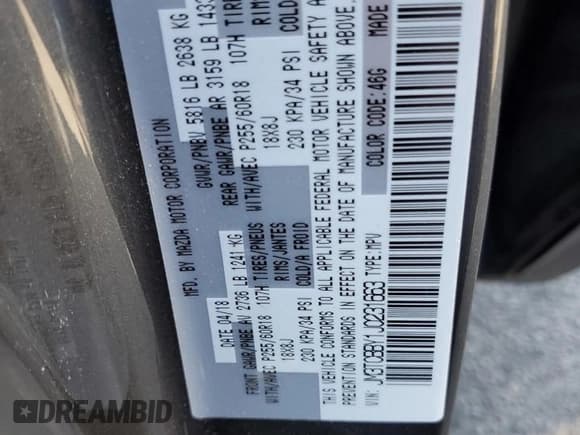 ✅ 2018 Mazda CX-9 Sport • VIN: JM3TCBBY1J0231663 • Lot: 91067785. Listed on Copart with 102,561 mi. Free auction sales archive from the USA and detailed vehicle history report at DreamBid. Image 13.