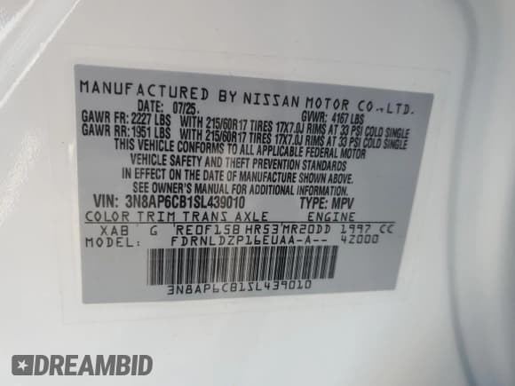 ✅ 2025 Nissan Kicks SV • VIN: 3N8AP6CB1SL439010 • Lot: 82571185. Wystawiony na Copart z przebiegiem 800 mil. Bezpłatny archiwum sprzedaży aukcyjnych z USA i szczegółowy raport historii pojazdu na DreamBid. Zdjęcie 13.