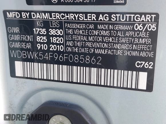 ✅ 2006 Mercedes-Benz SLK 280 • VIN: WDBWK54F96F085862 • Лот: 42348861. Опубликован ранее на IAAI с пробегом 159 917 миль. Бесплатный доступ к архиву аукционных продаж из США и подробный отчёт об истории автомобиля на DreamBid. Изображение 9.