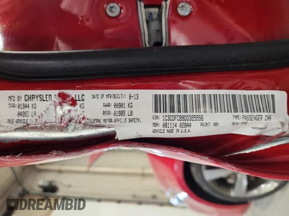 ✅ 2013 Dodge Dart GT • VIN: 1C3CDFCB9DD325556 • Lot: 58020325. Listed on Copart with 140,572 mi. Free auction sales archive from the USA and detailed vehicle history report at DreamBid. Image 12.