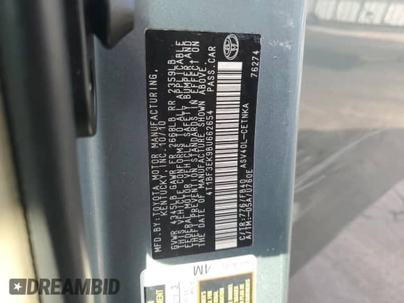 2011 Toyota Camry LE с VIN 4T1BF3EK9BU662654, выставлен на аукционе Copart как лот 81296695 с пробегом 147 783 миль миль и Списание • Salvage title. История ставок и продаж доступна на DreamBid. Изображение 12.