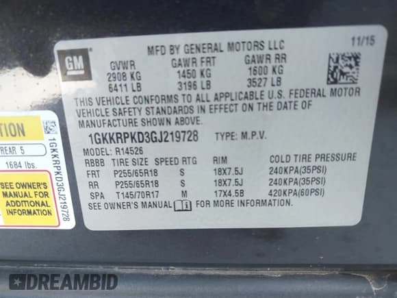 ✅ 2016 GMC Acadia SLE • VIN: 1GKKRPKD3GJ219728 • Лот: 43712956. Опубликован ранее на IAAI с пробегом 170 472 миль. Бесплатный доступ к архиву аукционных продаж из США и подробный отчёт об истории автомобиля на DreamBid. Изображение 9.