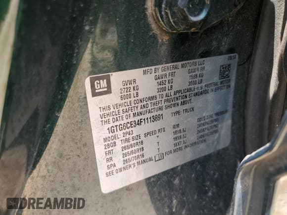 ✅ 2015 GMC Canyon 4WD SLT • VIN: 1GTG6CE34F1113891 • Lot: 63813425. Listed on Copart with 158,804 mi. Free auction sales archive from the USA and detailed vehicle history report at DreamBid. Image 12.