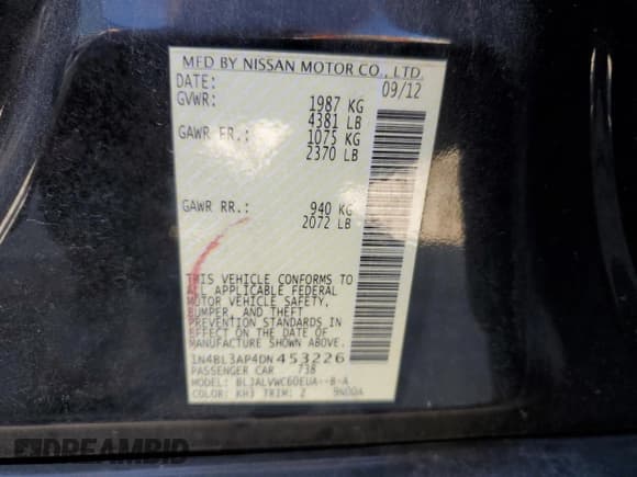 ✅ 2013 Nissan Altima SL • VIN: 1N4BL3AP4DN453226 • Лот: 80062775. Опубликован ранее на Copart с пробегом 75 496 миль. Бесплатный доступ к архиву аукционных продаж из США и подробный отчёт об истории автомобиля на DreamBid. Изображение 12.