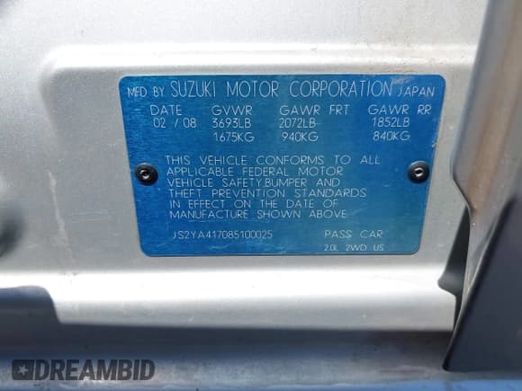 ✅ 2008 Suzuki SX4 Regional Edition • VIN: JS2YA417085100025 • Lot: 42951306. Listed on IAAI with 92,674 mi. Free auction sales archive from the USA and detailed vehicle history report at DreamBid. Image 9.