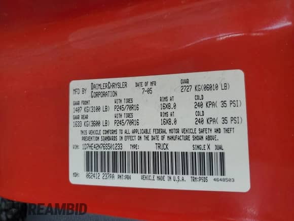 2006 Dodge Dakota SLT with VIN 1D7HE42N76S501233, listed as a Copart auction lot 80200934 with 281,599 mi miles and Salvage title. Bid and sale history available at DreamBid. Image 12.