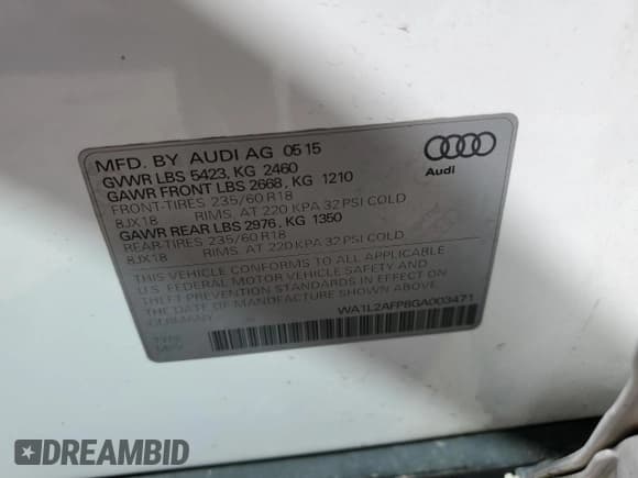 ✅ 2016 Audi Q5 Premium Plus • VIN: WA1L2AFP8GA003471 • Lot: 54109615. Listed on Copart with 86,392 mi. Free auction sales archive from the USA and detailed vehicle history report at DreamBid. Image 13.