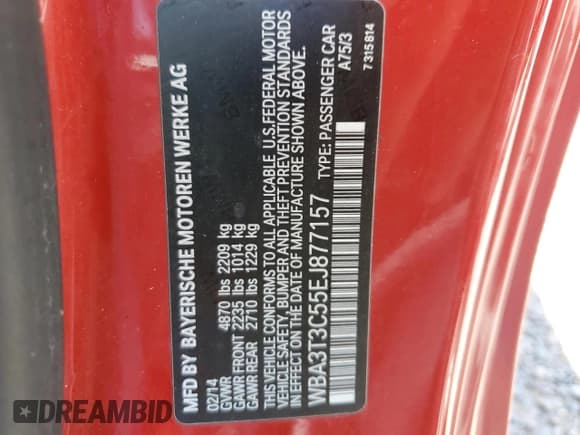 ✅ 2014 BMW 4 Series 435i • VIN: WBA3T3C55EJ877157 • Лот: 69962245. Опубликован ранее на Copart с пробегом 103 179 миль. Бесплатный доступ к архиву аукционных продаж из США и подробный отчёт об истории автомобиля на DreamBid. Изображение 13.