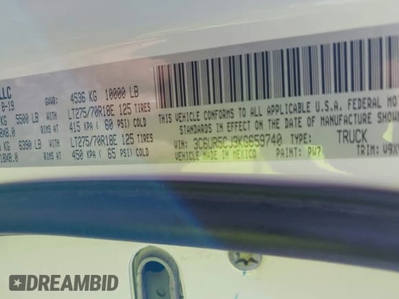 ✅ 2019 Ram 2500 Tradesman • VIN: 3C6UR5CJ3KG659740 • Lot: 42694994. Listed on IAAI with 152,194 mi. Free auction sales archive from the USA and detailed vehicle history report at DreamBid. Image 9.