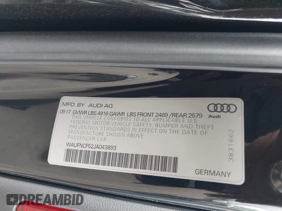 ✅ 2018 Audi A5 Sportback Prestige • VIN: WAUFNCF52JA043893 • Лот: 42294353. Опубликован ранее на IAAI с пробегом 93 198 миль. Бесплатный доступ к архиву аукционных продаж из США и подробный отчёт об истории автомобиля на DreamBid. Изображение 9.