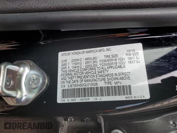 ✅ 2016 Acura RDX Technology • VIN: 5J8TB3H50GL010028 • Лот: 48180405. Опубликован ранее на Copart с пробегом 121 736 миль. Бесплатный доступ к архиву аукционных продаж из США и подробный отчёт об истории автомобиля на DreamBid. Изображение 14.