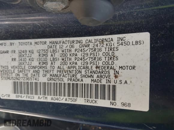 ✅ 2007 Toyota Tacoma • VIN: 5TEMU52N27Z369741 • Лот: 43176354. Опубликован ранее на IAAI с пробегом 236 047 миль. Бесплатный доступ к архиву аукционных продаж из США и подробный отчёт об истории автомобиля на DreamBid. Изображение 9.