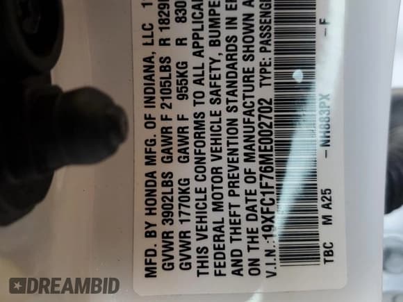 ✅ 2021 Honda Civic EX-L • VIN: 19XFC1F76ME002702 • Лот: 70352595. Опубликован ранее на Copart с пробегом 39 001 миль. Бесплатный доступ к архиву аукционных продаж из США и подробный отчёт об истории автомобиля на DreamBid. Изображение 13.